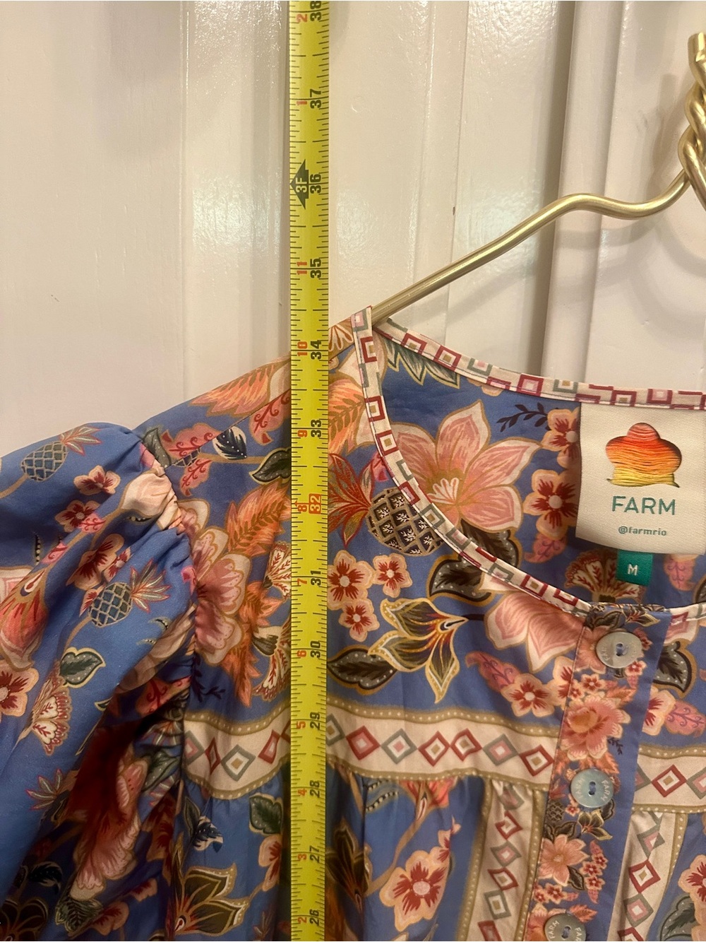 FARM Rio Blue Floral Midi Dress with Pink & Green Accents - Picture 12 of 16